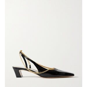 KHAITE Marta Black Slingback Heels with Gold Chain